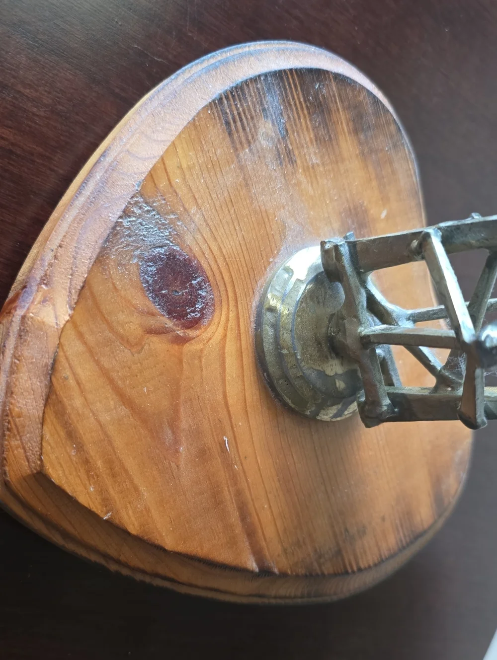 Artisan Brutalist Industrial folk art Nail Cross Rose Accent Wood Base Christian